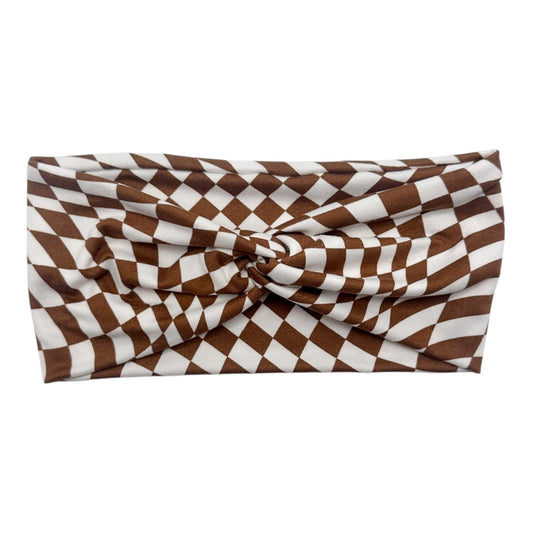 BROWN & WHITE GROOVY CHECKERS - FRONT KNOT
